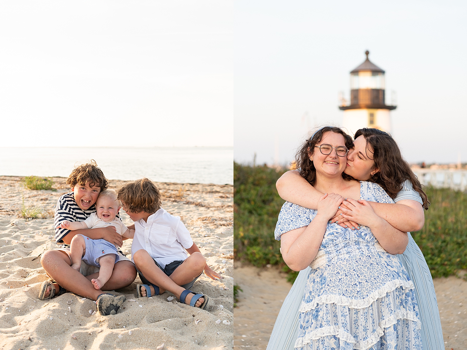 family on the sand by a lighthouse by Rachel Elizabeth photography