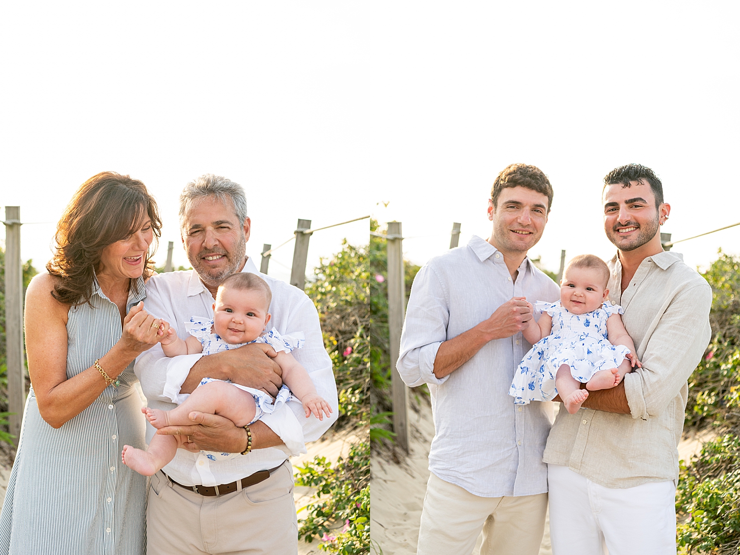 uncles and grandparents hold newest family member near the sea by Nantucket photographer