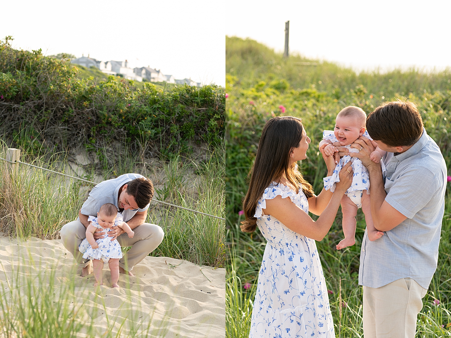 mother and father sit in the sand with little one by Rachel Elizabeth Co
