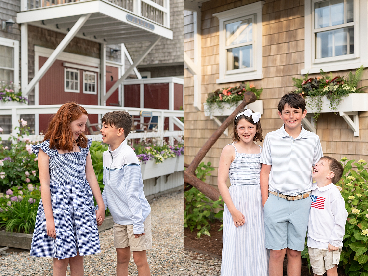 siblings stand together in front of old buildings by Rachel Elizabeth Photography