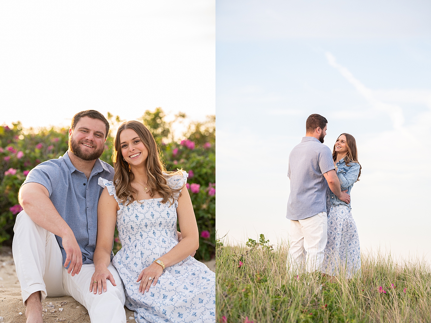 man and woman stand on cliff overlooking ocean by Rachel Elizabeth Photography