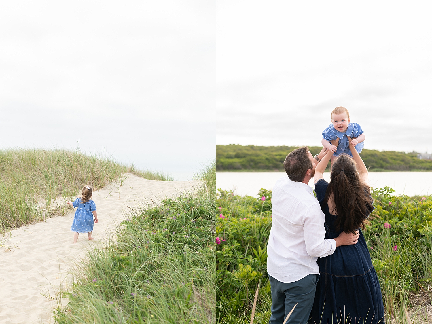 parents throw up baby to kiss her next to ocean by Rachel Elizabeth Photography