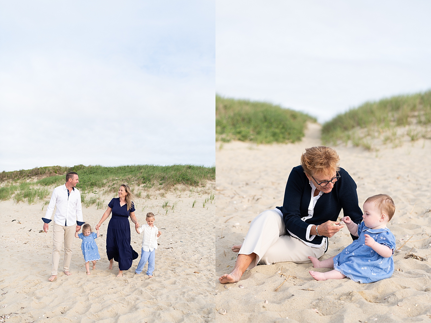 family walks hand in hand toward water for Summer session at Washing Pond Beach