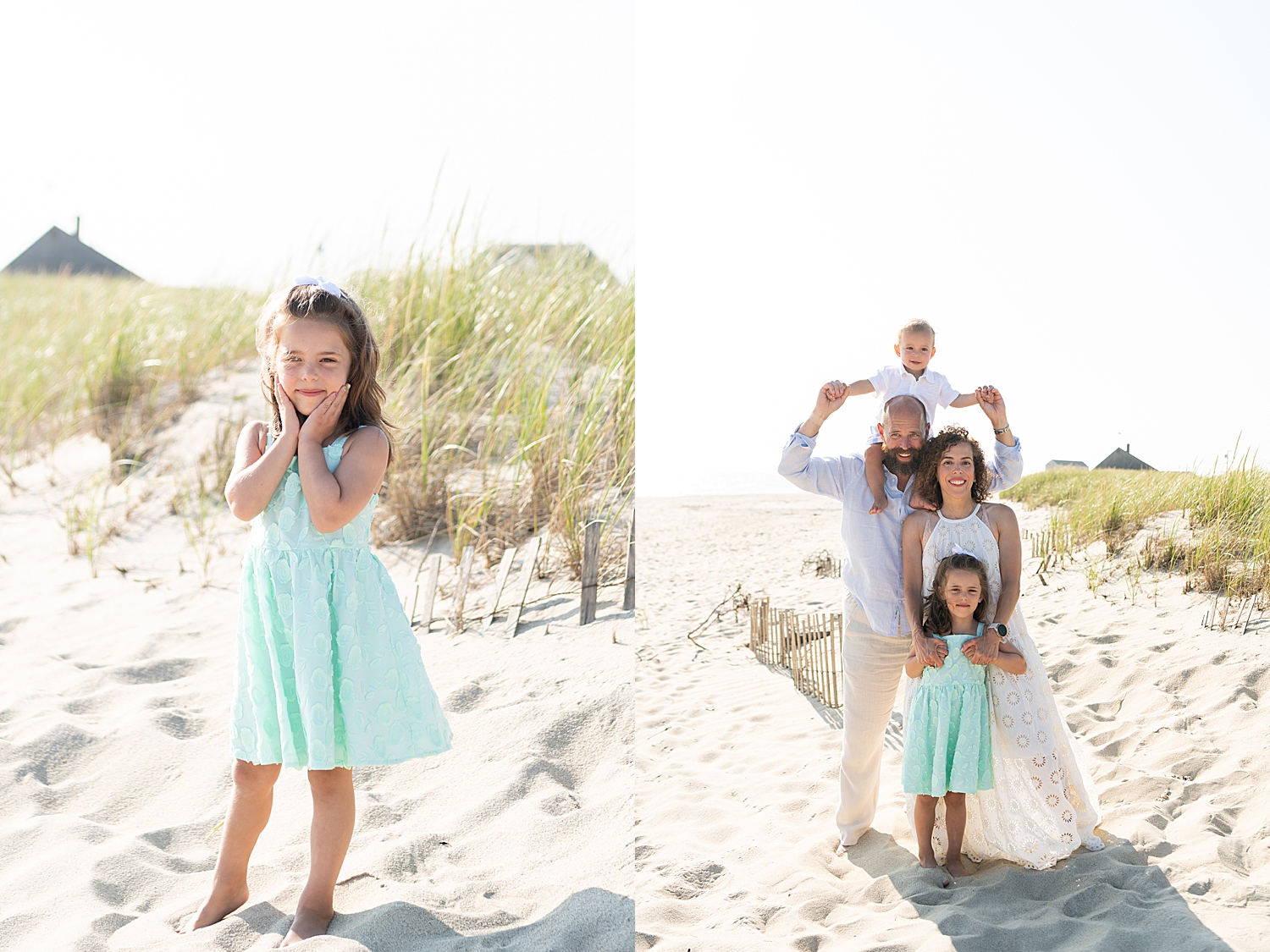 little girl and her family on the beach for Family Session in Madaket