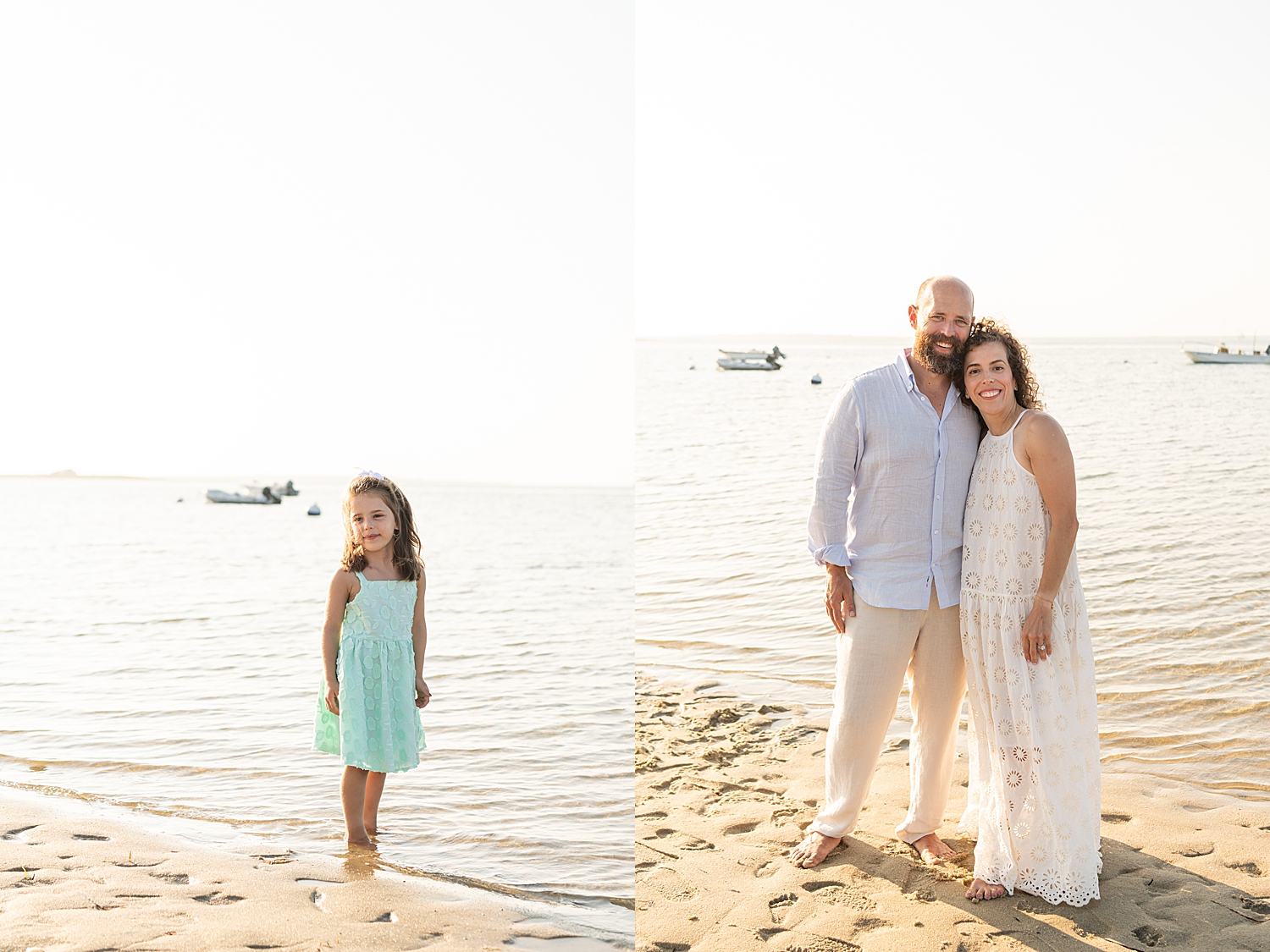 mom and dad stand together in the fading light by Nantucket vacation photographer
