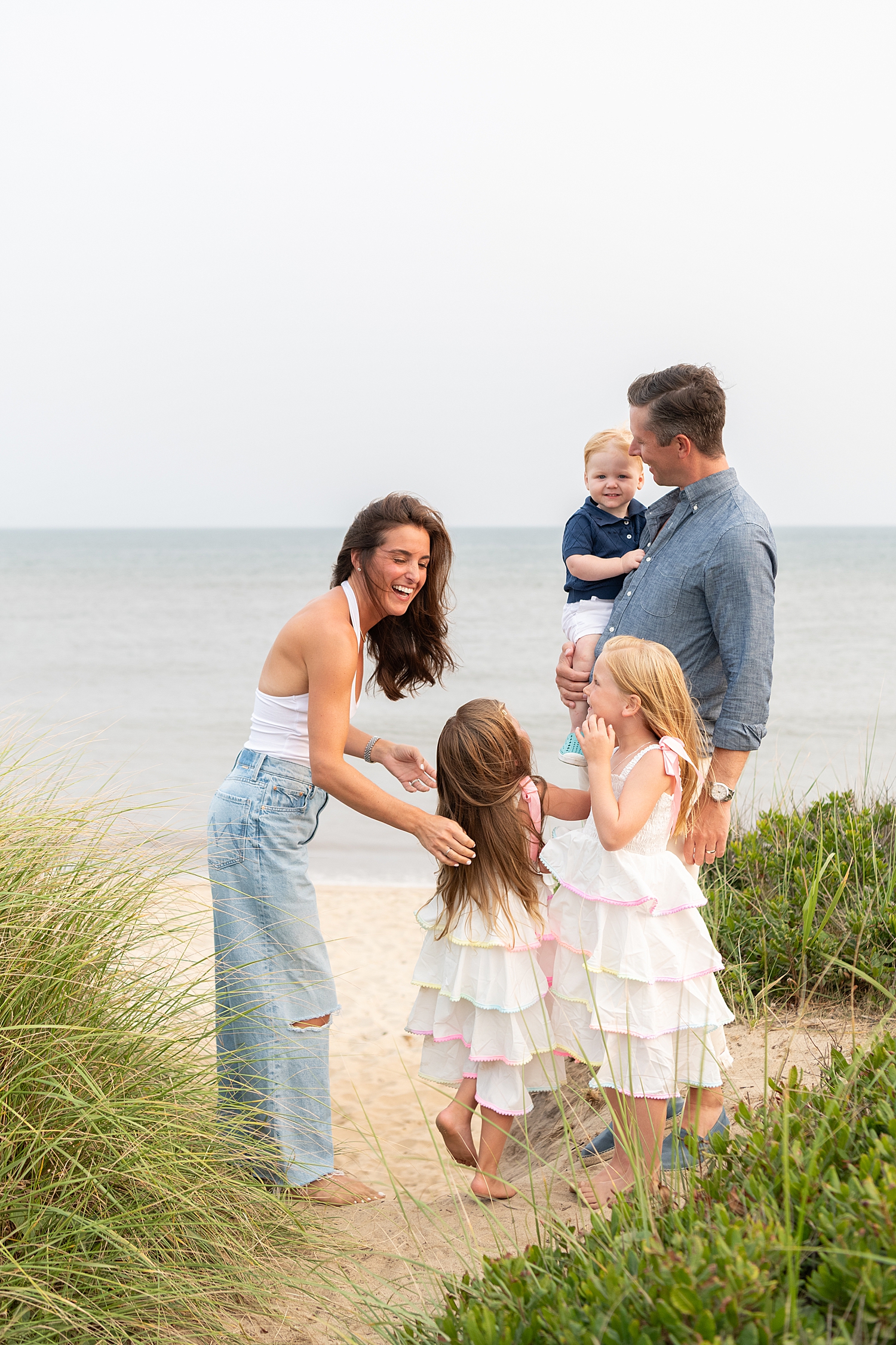 mom talks to her two daughters on Tom Nevers Beach