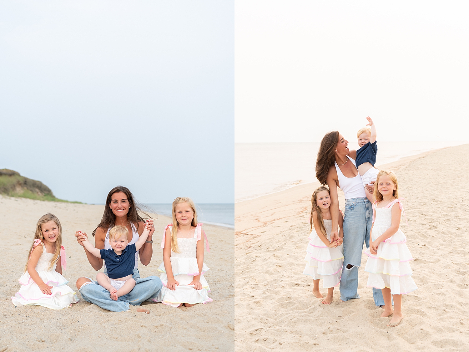 mom in white tank and denim plays with her kids by Rachel Elizabeth Photography
